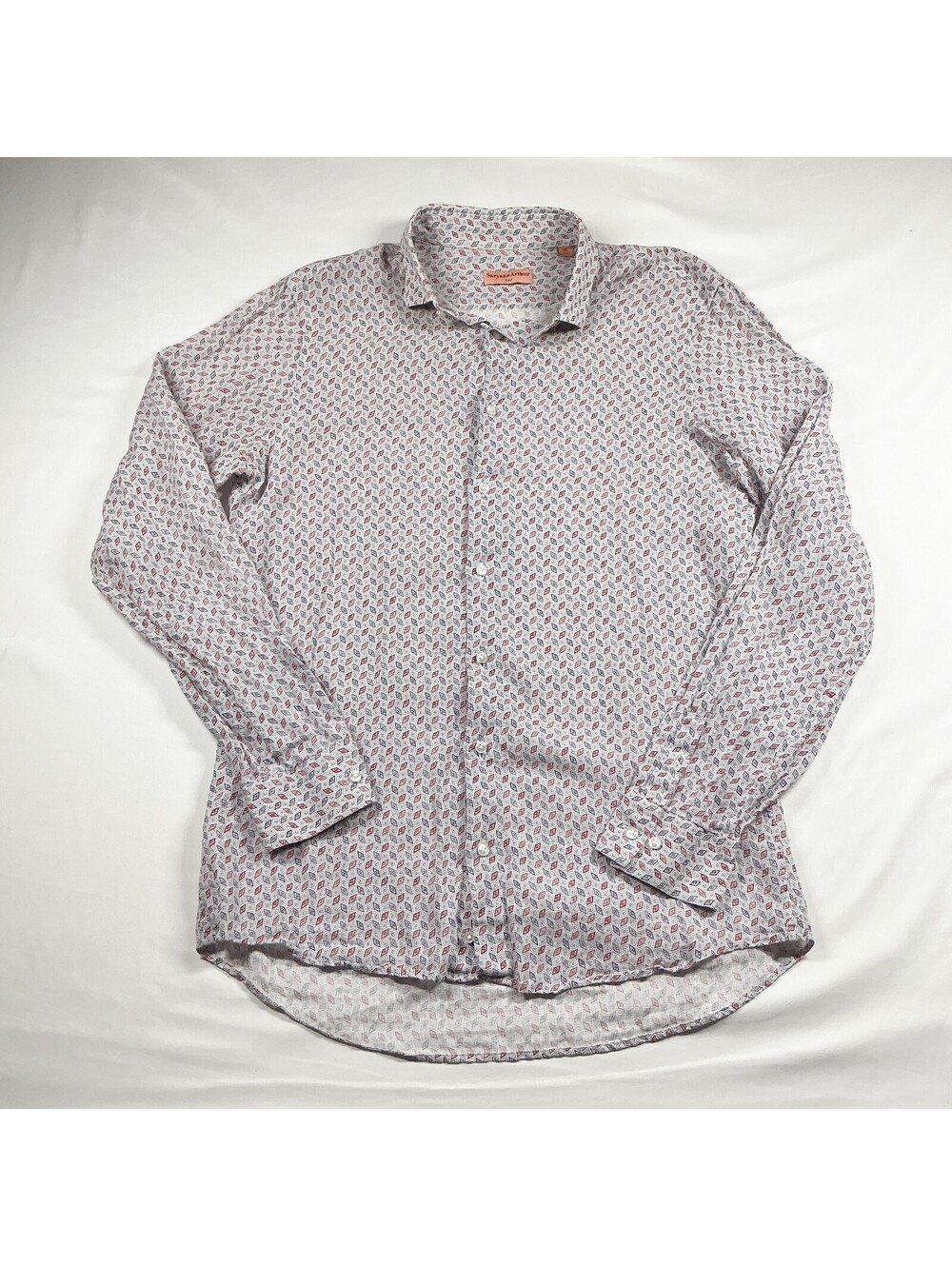 Saryan's Arthur Italy Men's Linen Patterned Long Sleeve Shirt Mended XL